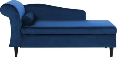 Produktbild von BELIANI Chaiselongue Linksseitig Marineblau Samt mit Armlehne Stauraum und Nackenrolle Dunkle Holzfüße Hohe Lehne Retro-Design Wohnzimmer Liegesofa