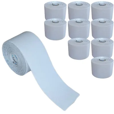 Produktbild von 10 Rollen - Tapefactory24 Getting Started Kinesiologie Tape 5cm x 5m - weiß, Tapes Taping Klebeband Tapeverband Bandage wasserfest