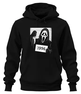 Produktbild von Scream Maske 1996 Halloween Horror Täterfoto Messer Hoodie Kapuzenpullover, Schwarz, L