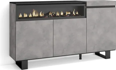 Immagine prodotto di COZY Credenza, Mobile, Cucina, 150x35x87cm, 3 Porte, Camino elettrico, Cemento