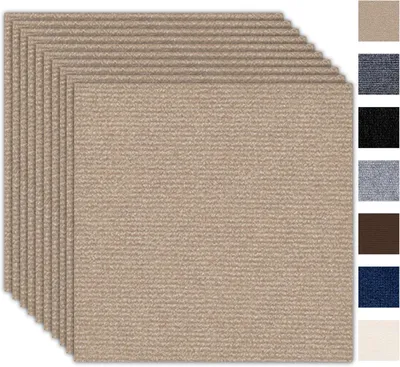 Produktbild von Fliese Teppichfliesen, 12 x 12 Zoll, selbstklebend, 10 Stück, 9 m² Teppichfliesen mit Rückseite, langlebiger Teppichboden für Zuhause, Büro, Gewerbe,