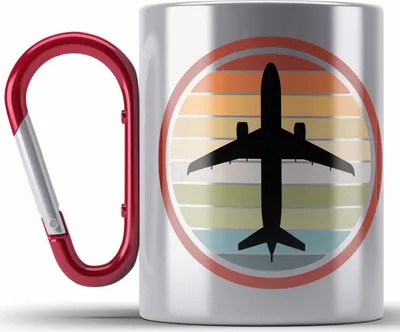 Produktbild von Trendation - Pilot Geschenk Edelstahl Tasse Karabiner Flugzeug Fliegen Geschenkidee Piloten Karabiner Edelstahl Tasse Karabiner Edelstahl Flugzeug Grafik (Rot)