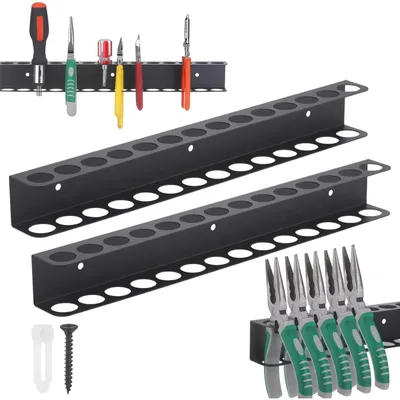 Produktbild von Zangenhalter Wandhalterung 40cm mit 14 Löchern für Werkzeuge, Schwarz, 2 Stück