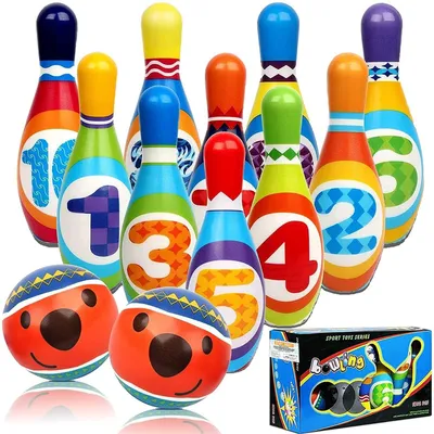 Zdjęcie produktu dla Omgoods - Zestaw do kręglarek przyjazny dzieciom, zawierający 10 kręgli i 2 kule, do użytku wewnątrz i na zewnątrz