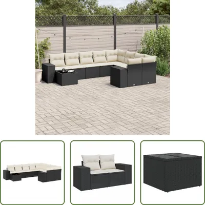Produktbild von The Living Store 10-tlg. Garten-Sofagarnitur mit Kissen Schwarz Poly Rattan