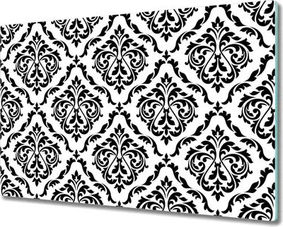 Produktbild von Glas-Herdabdeckplatte Glaskeramikkochfeld-Abdeckung Spritzschutz - 80x52 cm - Damast schwarz-weiß
