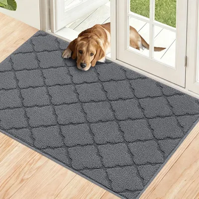Image de Tapis d'entrée intérieur, 90x150 cm, gris, antidérapant, lavable en machine, absorbant