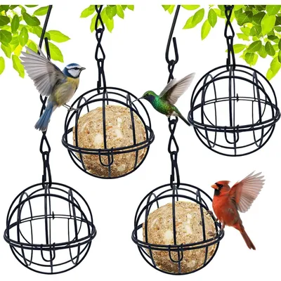 Produktbild von Meisenknödelhalter Vogelfutterstation zum Aufhängen, 4 Stück, mit Dach und Klappdeckel