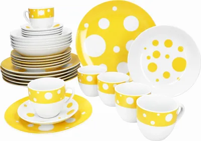 Immagine prodotto di Servizio combinato Pula giallo 30 pezzi stoviglie a pois tazze piatti