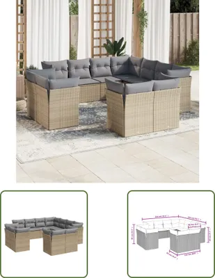 Produktbild von The Living Store 11-tlg. Garten-Sofagarnitur mit Kissen Beige Poly Rattan