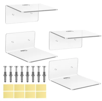 Image de Ensemble de 4 petites étagères murales flottantes, en acrylique blanc, dimensions : 10,2 x 9,9 x 4,8 cm