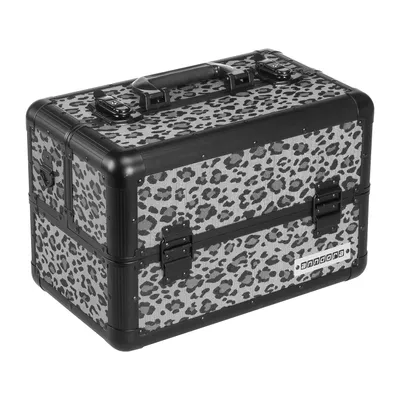 Produktbild von anndora® Beautycase Leo Noir – schwarzer Aluminium-Koffer im Animal Print mit variabler Fächeraufteilung