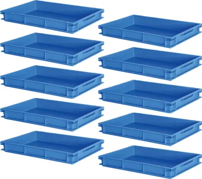 Produktbild von 10 Euroboxen mit 2 Griffleisten, LxBxH 600 x 400 x 75 mm, 13 Liter, blau