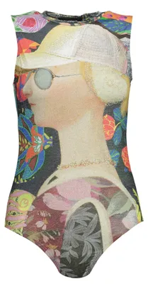 Image de Body pour femme, vert, avec imprimé, col montant et épaules larges