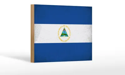 Produktbild von Holzschild Flagge Nicaragua 18x12cm Flag Nicaragua Vintage Dekoration