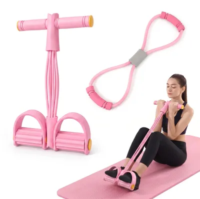 Obrázok produktu pre Pilates odporová guma, fitness odporové gumy so šliapacím pedálom a 6 tyčami