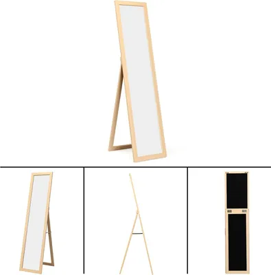 Immagine prodotto di Specchio a figura intera 2 in 1, da terra e da parete, specchio da guardaroba con cornice in legno, da appoggio, per camera da letto, soggiorno e negozio (colore naturale)