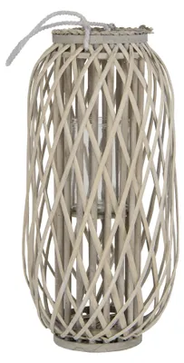 Produktbild von ECD Germany Laterne Ried 60xØ30 cm mit Henkel Natur Holz Flechtoptik Rattan Windlicht mit Glaseinsatz Retro-Laterne Handgeflochtene Gartenlaterne