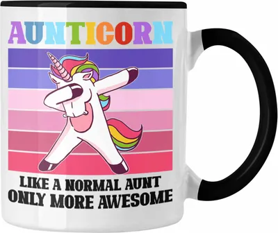 Produktbild von Trendation - Tante Geschenk Tasse Lustiger Spruch Aunticorn Geschenkidee für Beste Tante (Schwarz)