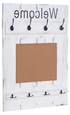 Produktbild von Wandgarderobe mit Pinnwand, Garderobenpaneel, Shabby-Look Vintage, 8 Haken 91x60cm - weiß, shabby