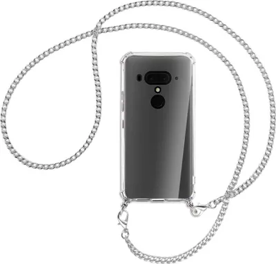 Produktbild von Handykette Backcover-Schutzhülle mit Band (Metall silberfarben) für HTC U12 Plus - silberfarbene Kette