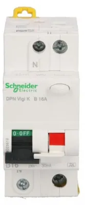 Imagen del producto de Interruptor diferencial de protección contra corrientes de fuga, modelo DPNVigiK-B16-30-1N-A, 16A, unipolar, 30 mA, tipo A