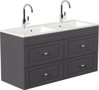 Produktbild von Badmöbel Helios Cottage Doppel-Waschbecken SoftClose anthrazit : Anthrazit Varianten: Anthrazit
