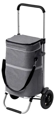 Produktbild von Einkaufstrolley Grau - 45 L Klappbare Einkaufstasche mit 13 L Kühltasche und Aufhängung für Einkaufswagen - Wasserabweisend, Teleskopgriff und Luftreifen