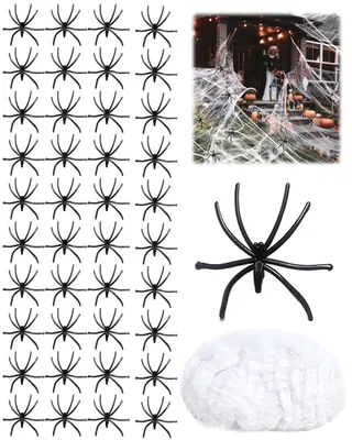 Halloween Spinnennetz 100 g mit 40 Spinnen, weiß, Deko