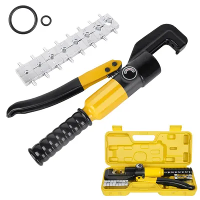 Image de Presse hydraulique pour câbles - Pince à sertir manuelle, 8 tonnes - Pour cosses de 4 à 70 mm² - Outil industriel pour électriciens et bricoleurs - Jaune et noir