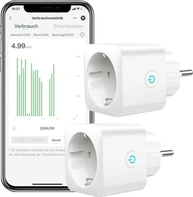 Zdjęcie produktu dla Gniazdo EIGHTREE WLAN, inteligentny dom, 16A, z pomiarem zużycia energii, harmonogramem, zdalnym dostępem, kompatybilne z Alexa, Google Home, SmartThings, opakowanie 2 szt.