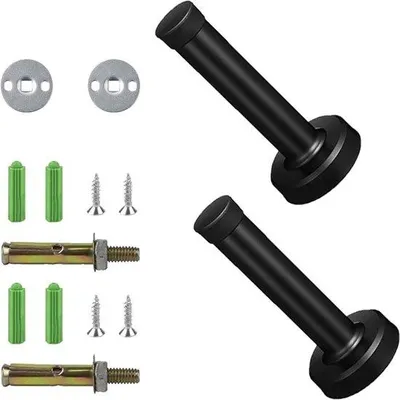 Produktbild von Massivrohrschutz - 2 Stück - rostfreier Stahl - 12 cm - Außentürschutz mit Gummiabsorber - schwarz - Befestigungsmittel für Wände und Türen