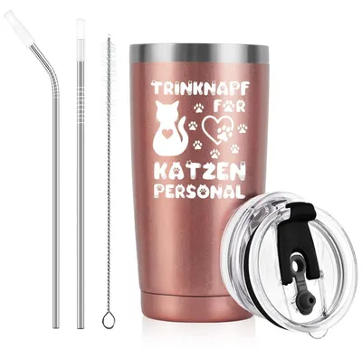 Image de Gobelet isotherme de 600 ml, couleur or rose, avec motif de chat et inscription