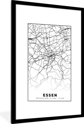 Produktbild von MuchoWow® Gerahmtes Poster Karte - Essen - Stadtplan 60x90 cm - Poster mit Schwarzem Bilderrahmen Wandposter Rahmen Foto Bilder - Dekoration - Wandposter Wohnzimmer - Hochwertig