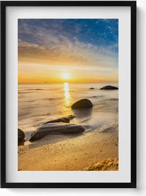 Produktbild von Sonnenaufgang an der Ostsee– Wandbild mit Rahmen – Gerahmtes Bild  – Wanddekoration – 50x70 cm –  Schwarz Rahmen