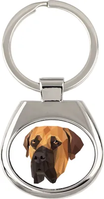 Obrázok produktu pre Boerboel – geometrický prívesok na kľúče s fotografiou a nápisom Art-Dog