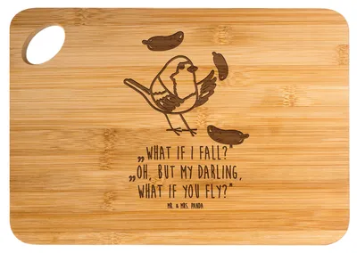 Produktbild von Mr. & Mrs. Panda Holzbrett Rotkehlchen Federn - Transparent - Geschenk, Motivationsbilder, fliegen, Lustige Sprüche, Motivation, Vogel, Schneidebrett, Hackbrett