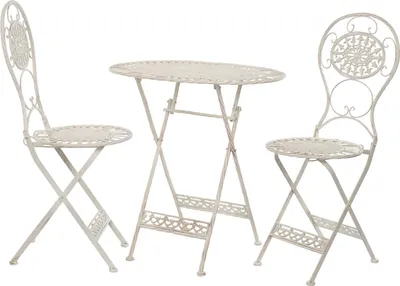 Image de Moritz Bistro Set table ovale + 2 chaises blanc antique en fonte Set de décoration de jardin table de bistrot chaises de bistrot 3-pièces ensemble de meubles de balcon