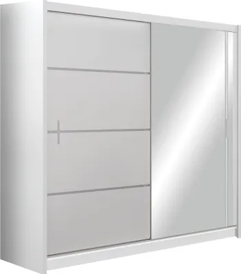 Produktbild von Schwebetürenschrank VISTA 203 cm mit Spiegel – moderner Kleiderschrank Schiebetürenschrank (Weiss)