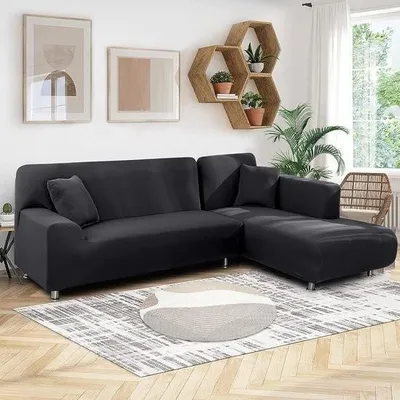 Produktbild von Sofabezug, Ecksofa L-Form Links Rechts Stretch, Sofahusse 2er Set mit 2 Kissing Loops, Abnehmbarer Universal Elastischer Sofabezug, L-Form Sofabezug 2 Sitzer + 2 Sitzer,