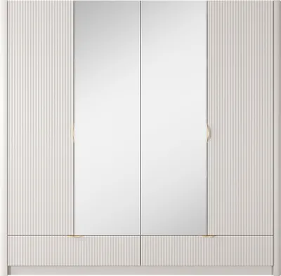 Produktbild von MIRJAN24 Kleiderschrank Lante, Drehtürenschrank mit vier Drehtüren und zwei Schubladen, Frontspiegel, Kleiderstange (Farbe: Beige)