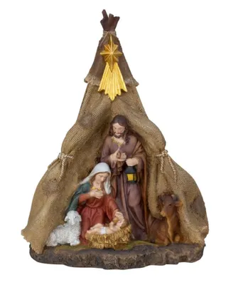 Dieses Bild zeigt eine Krippenszene, die die Geburt Jesu darstellt.