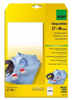 Obrázek produktu pro visačky sigel, 27 x 40 mm (A4), bílé, 200 g/m2, MP