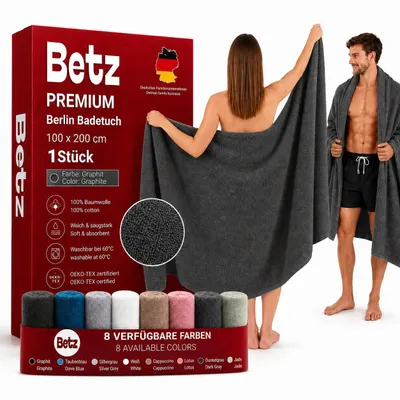 Produktbild von Betz 2 Stück XXL Badetücher 100 x 200 cm BERLIN Saunatücher 100% Baumwolle Farbe – graphit