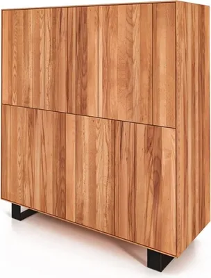 Produktbild von Kommode Leeds Kernbuche massiv 132x50x143 Metallfußgestell Schwarz mit 4 Türen
