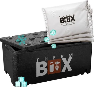 Produktbild von THERM BOX Profi Styroporbox 20BL mit 3x Kühlakku für Kühlbox 20L Innen: 45,7x25,8x17cm Transportbox Wiederverwendbar