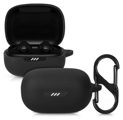 Produktbild von kwmobile Schutzhülle für JBL Live Pro Plus Hülle - TPU Silikon Case für Kopfhörer Ladecase - stoßfestes Cover mit Karabiner - Schwarz