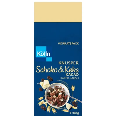 Obrázok produktu pre Kölln čokoláda a sušienky kakao ovsené müsli biela čokoláda kakao sušienky 1700g