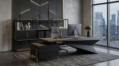 Productafbeelding van Modern kantoorinrichting: bureau, boekenkast, design