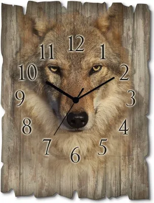 Produktbild von ARTland Holz Wanduhr Funkuhr - schwarzer Zeiger Wolf Größe: 30x40 cm